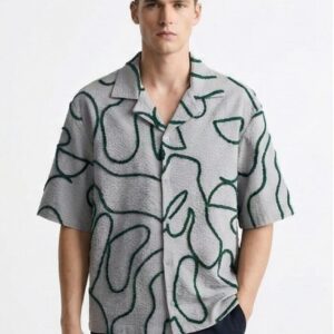 Textured Abstract Line Camp Collar Shirt