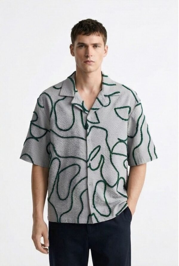 Textured Abstract Line Camp Collar Shirt