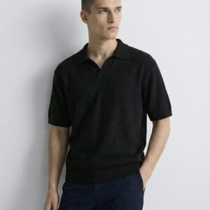 The Urban Moss Textured Knit Johnny Collar Polo