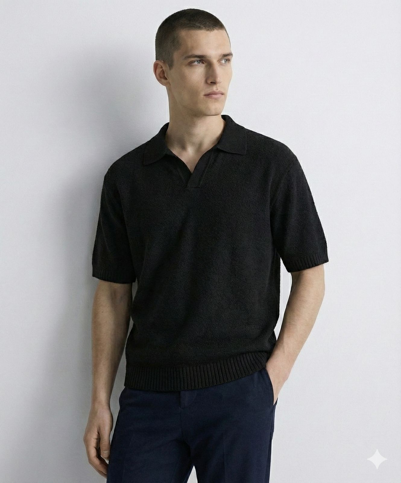 The Urban Moss Textured Knit Johnny Collar Polo