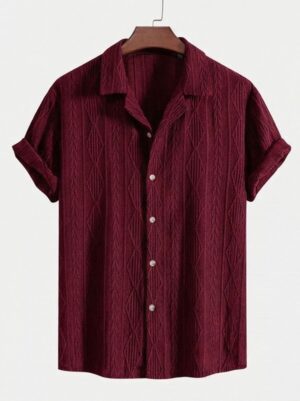 opp5 Men's Geometric Textured Cuban Collar Shirt