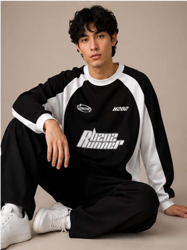 sitting_black_raglan_3x4 Race Runner H202 Oversized Raglan T-Shirt